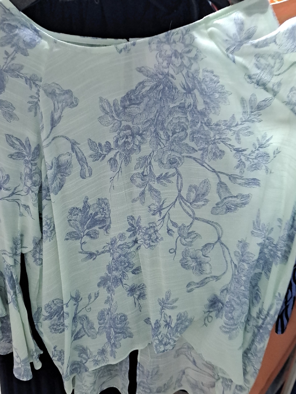 LC Lauren Conrad Light Blue Femine Top with Blue Floral Print
